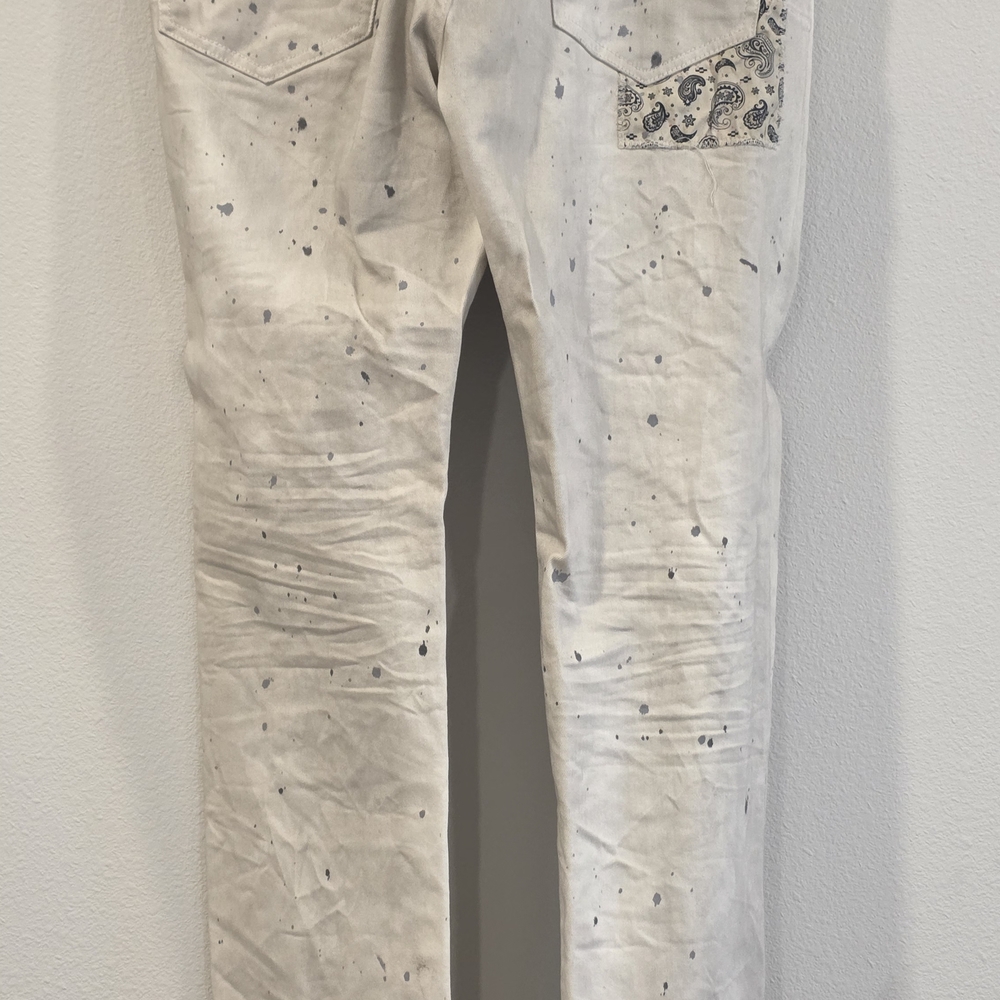 Men's Straight Jeans in White, With Black Dots